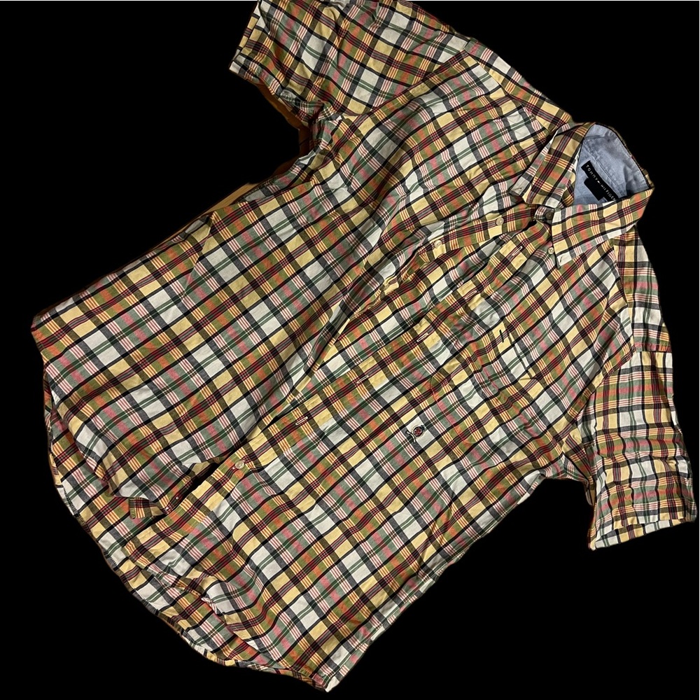 tommy hilfiger yellow short sleeve button up